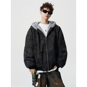 706-LK8484-P95  特P  现货 冬季男士连帽棉服男复古毛领扎染外套图片