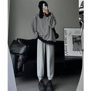 灰色运动裤女春秋2023年新款宽松束脚卫裤小个子休闲裤子潮图片