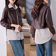 港风皮衣女外套2024新款洋气设计感复古机车皮夹克小个子短款上衣，女装皮衣，江南女神