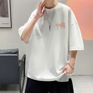 港风  200g纯棉夏季休闲宽松新款T恤印花情侣 T6016 P25控38图片