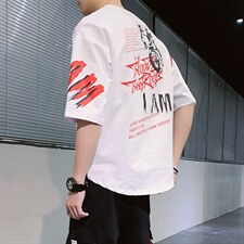 夏季圆领短袖T恤男ins韩版宽松潮流印花半袖上衣服DT08P30，男装T恤，电商A086