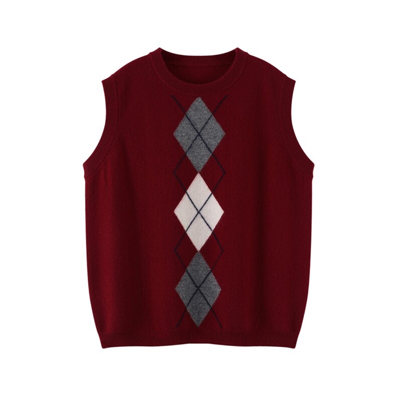 2025年秋季时尚百搭休闲复古菱形背心，女装马甲，绒知纯羊绒