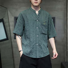 新中式风潮T恤短袖民族服饰刺绣汉服时尚天丝透气T2420-P65，男装T恤，电商A227