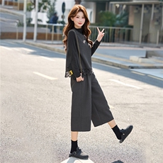 主推现货新品女装慵懒风休闲宝藏简约气质领型时尚休闲三件套套裤，女装套装/套裙，尚娜萱