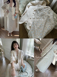 西装配花色吊带裙 yyds,女装西装,唇蔻