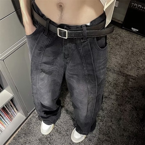 美式高街牛仔裤男韩版潮流拼接帅气2026夏季新款ins长裤RK753-P53图片