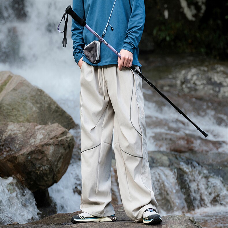 美式褶皱伞兵裤男生秋季户外运动登山机能裤复古拼接设计感直筒裤图片