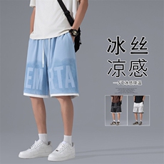 2025夏季新款灰墙美式印花冰丝短裤M-5XLHK25450-P35，男装休闲裤，电商A022