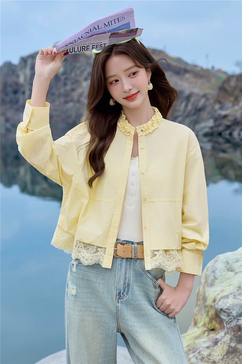 2026新款长袖薄款花边蕾丝洋气减龄休闲短款外套女,女装短外套,美沁