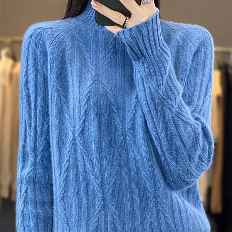 半高领羊毛衫女2024秋冬新款女装内搭洋气条纹打底衫,女装羊毛衫,蒙特羊绒