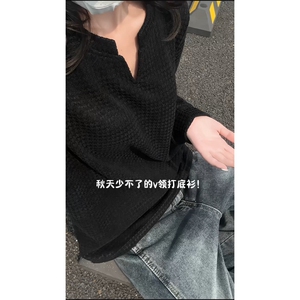 XZ809A/SYR13/特P24/控48 千鸟格小香风V领长袖T恤卫衣图片
