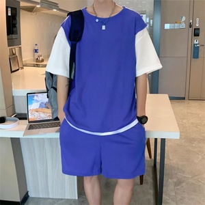 夏季五分裤文艺T恤五分袖休闲套装华夫格假两件套装JQ24P38图片