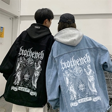 秋季大码嘻哈港风情侣学生印花牛仔夹克外套男JK731-P88118，男装夹克，星座912-1（原星座914-5）