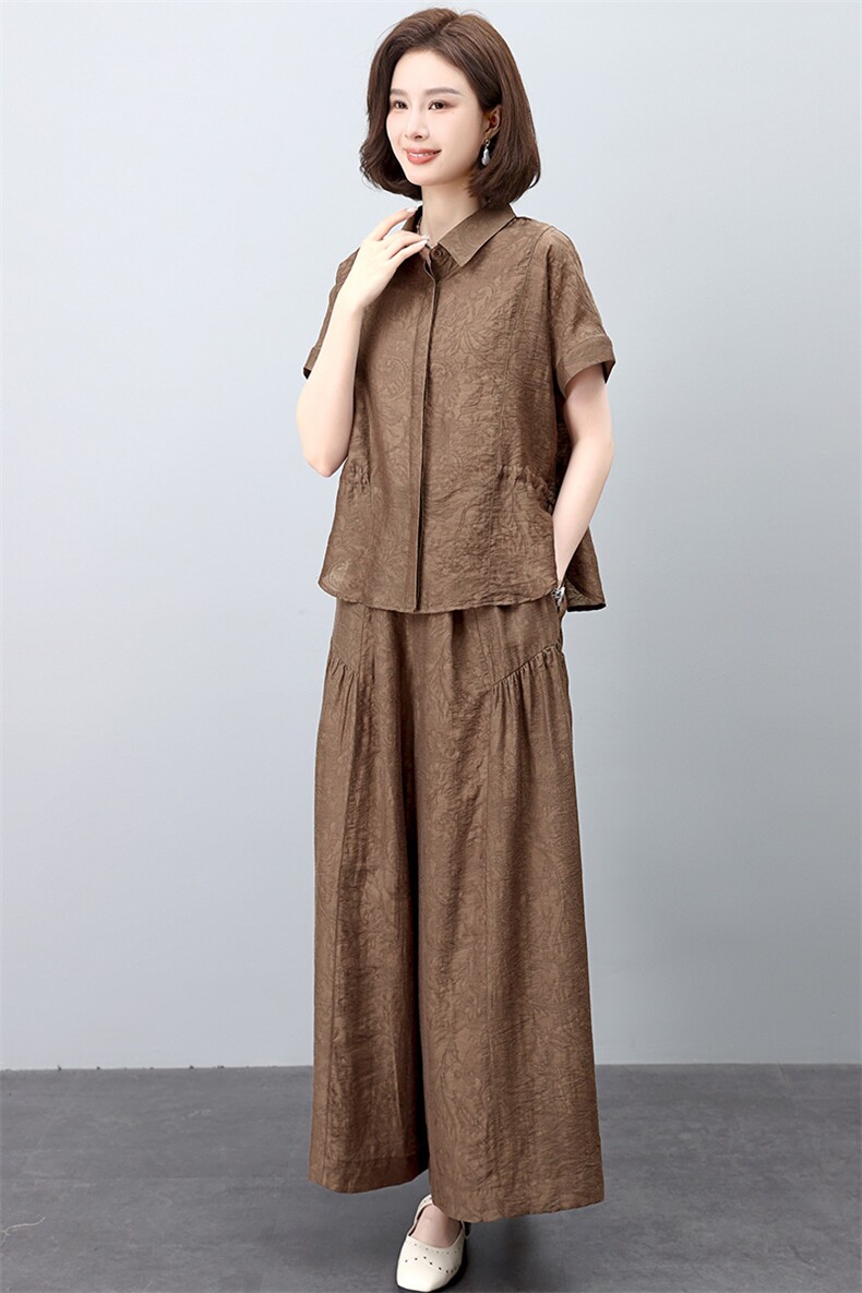 夏季阔腿裤套装女2025新款搭配一整套爆款洋气大码显瘦天丝两件套,女装套装/套裙,雪樱依海