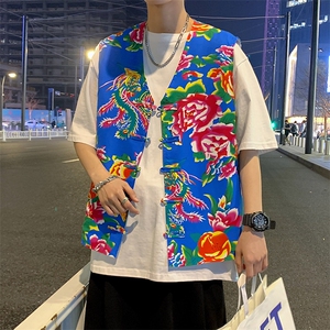 MJ02夏秋双层新男士盘扣风民族风特色东北大花马甲外套团服图片