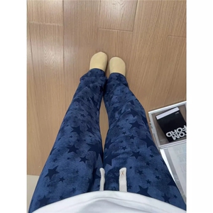 藏青色扎染星星弯刀卫裤男款秋季美式复古直筒运动裤子微喇休闲裤图片