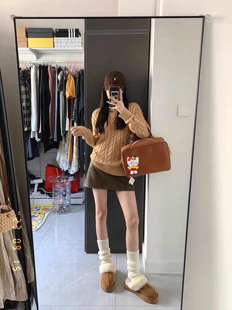 女士秋冬宽松麻花针织衫复古简约纯色毛衣,针织衫/毛衣,美莎羊绒