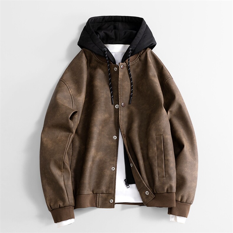 痞帅美式短款机车服潮牌工装假两件皮衣夹克外套157-1-J196-特P85图片