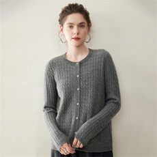 2025年秋季新款百搭女士长袖麻花扭花圆领开衫，女装羊绒衫，纳丰羊绒