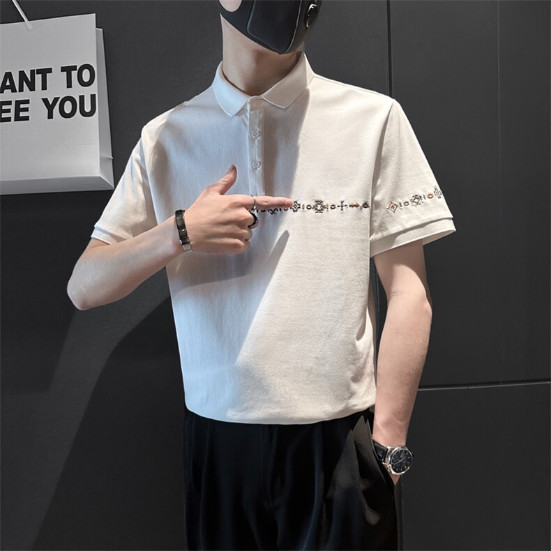 夏季新款新中式民族风绣花短袖POLO衫男潮流不对称刺绣PL55-P58,男装Polo衫,电商A368