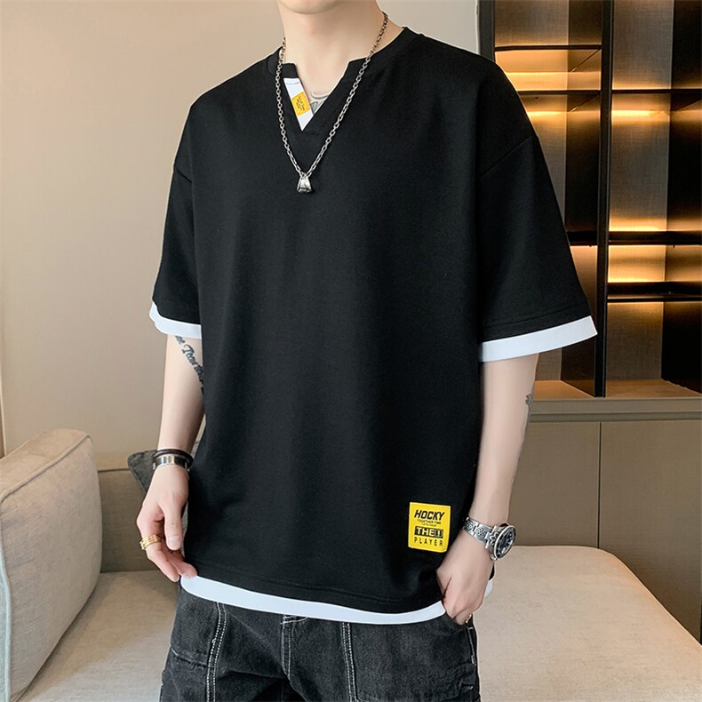 冰氧仿棉短袖店主风夏季T恤休闲百搭假两件男上衣TC3153-P28控48,男装T恤,星座717