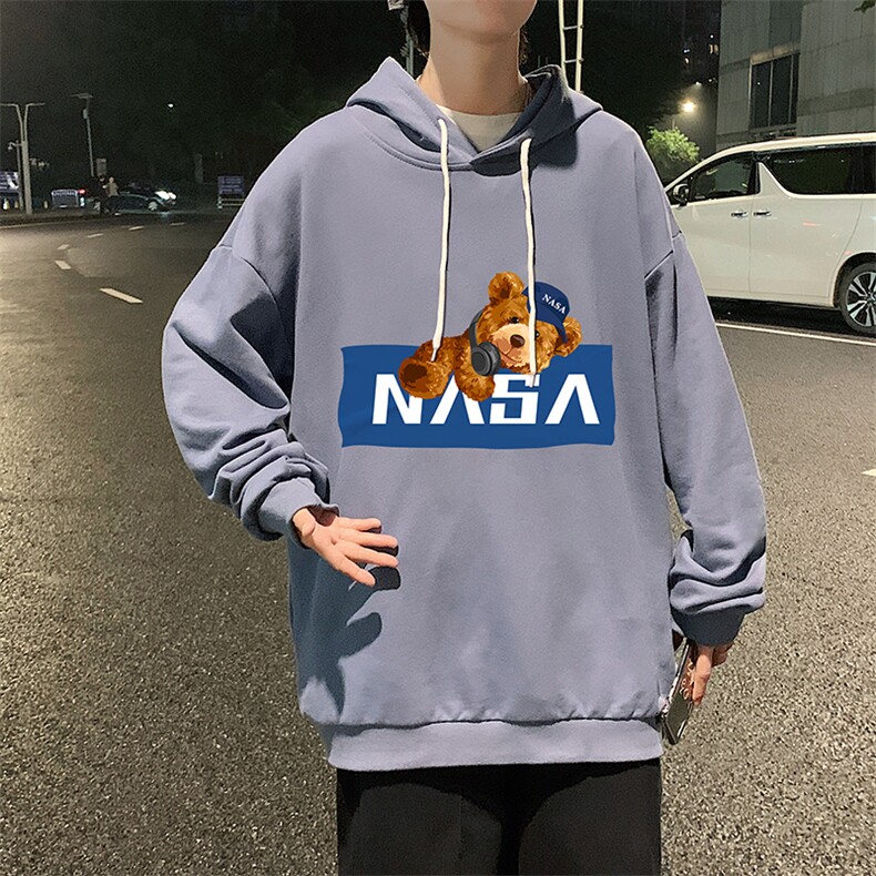 WY2247-P35纯棉连帽卫衣男大码运动帽衫宽松薄外套男NASA,男装卫衣,电商A040