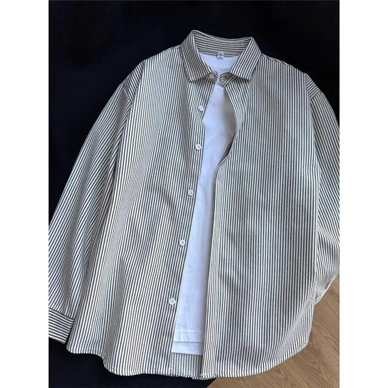 撞色条纹长袖衬衫美式潮牌宽松休闲开衫衬衣外套513ACS2606特P28,男装衬衫,星座513A