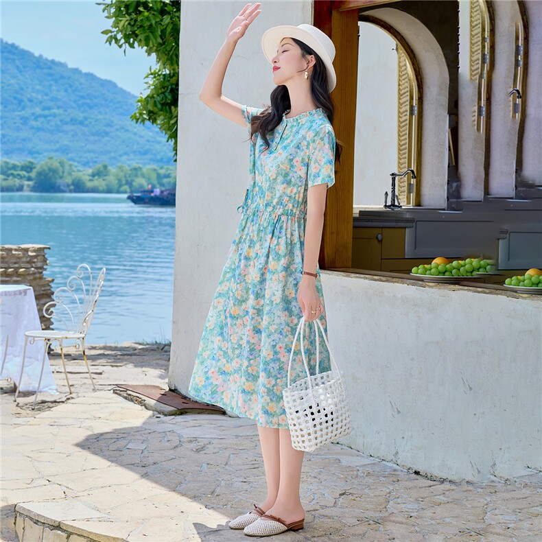 6807时尚法式优雅印花连衣裙,女装连衣裙,倪叶myz