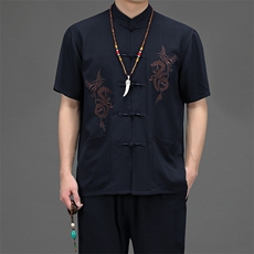 夏季新款男士休闲风短袖套装中年爸爸装薄款唐装JZ2003-P93，男装民族服装，星座1105-3