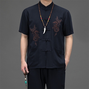 夏季新款男士休闲风短袖套装中年爸爸装薄款唐装JZ2003-P93图片