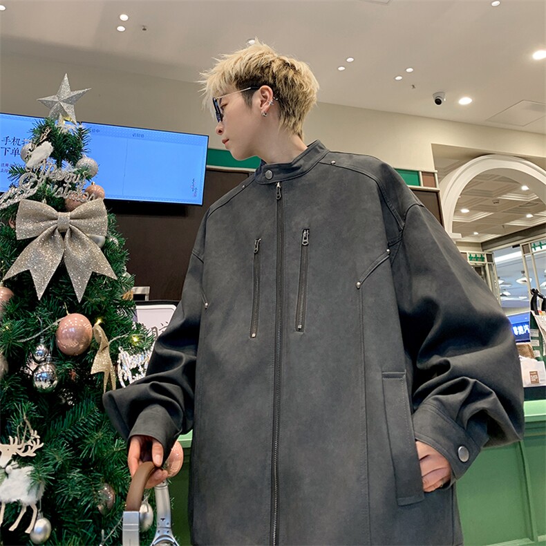 美拉德皮衣外套男机车风秋装上衣潮牌痞帅美式复古高端皮夹克,男装皮衣,星座410-6（原星座1304-1）