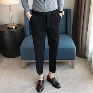 西裤男春秋商务正装九分休闲西装裤韩版潮流高级感毛呢长裤子KM91图片