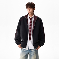 美式复古格子拼接夹克运动棒球服青少年外套男C61315-TP5599，男装夹克，电商A102