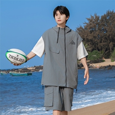 港风24夏款时尚无袖连帽拉链套装TZ614801P70控98，男装休闲套装，电商A268A