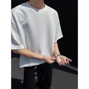 250克夏季提花基础款短袖男士潮流美式小众设计感T恤宽松 P25图片