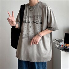 22年新款短袖港风模特腰果花纯手感落肩宽松胖子T恤TC3122-P33，男装T恤，星座717