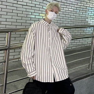 秋季宽松衬衣外套男港风潮流炸街百搭条纹休闲长袖衬衫EC03-P33图片