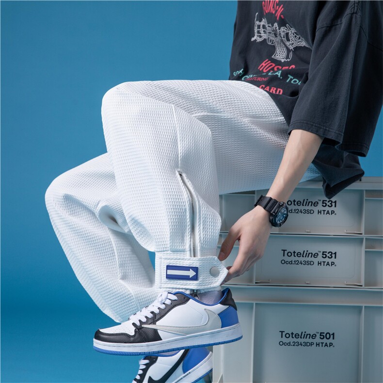 2025春夏新款港风长裤华夫格拼接拉链撞色休闲裤卫裤GK160-P55，男装休闲裤，电商B277A（原A068）