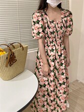 夏季花色连衣裙，女装连衣裙，唇蔻