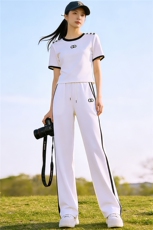 欧货重工短袖印花套装女夏季时尚气质圆领短袖上衣阔腿长裤两件套，女装套装/套裙，江南