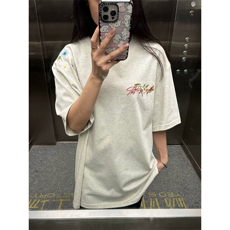 万针全刺绣工艺抖音得物高品质260克重磅纯棉双纱美式高街短袖T恤,男装T恤,电商A486