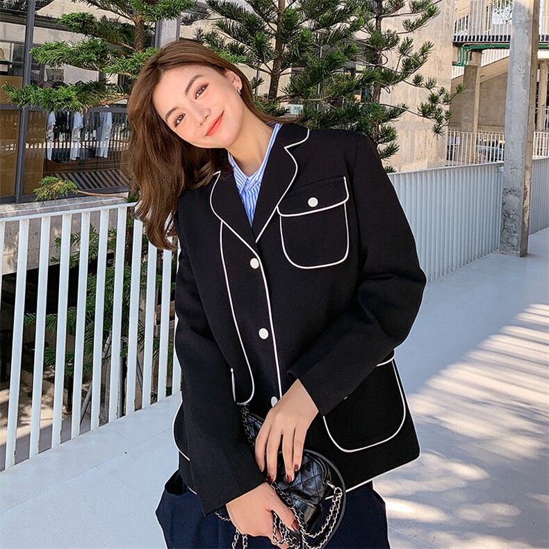 大货已出高品质面料撞色西装外套163-0282-P115-控168，女装西装，拾菱