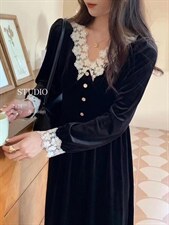 加绒丝绒连衣裙，女装连衣裙，时尚秀衣阁