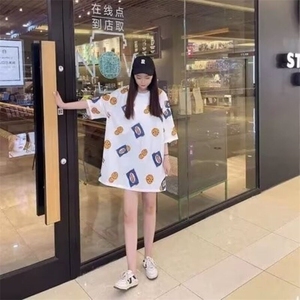 2025年新款韩版夏季宽松百搭慵懒风上衣设计感小众印花短袖T恤女图片
