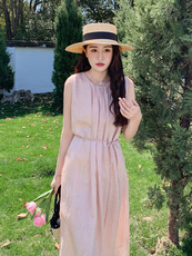 现货2025新款简约时尚超仙气质无袖连衣裙，女装连衣裙，欧米莱