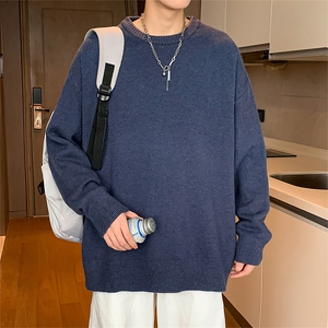 311B-1-3981-P38控69重磅港风套头圆领春色大码针织毛衣外套男图片