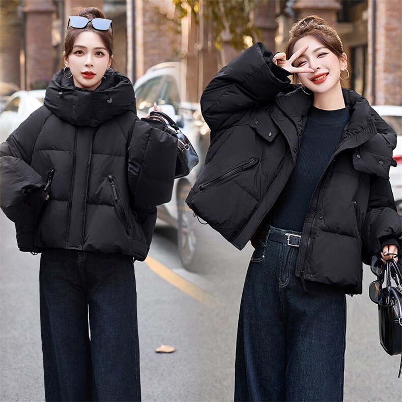 超好看紫色短款羽绒服女2024冬新款小个子宽松时髦洋气白鸭绒外套,女装羽绒服,伊仟回