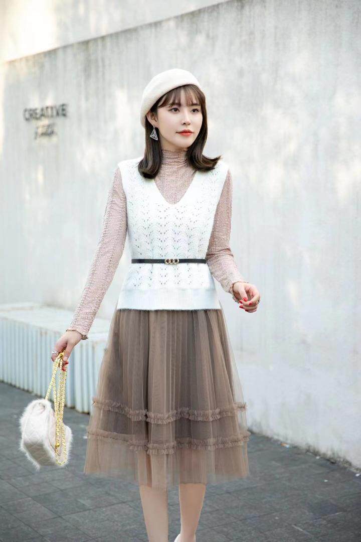 [现货]蕾丝拼接连衣裙马甲两件套，两色、三个尺码，女装连衣裙，依柏璐