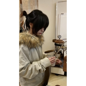 【有货】3335CC-特P85 可拆卸毛领连帽开衫卫衣修身短款外套图片