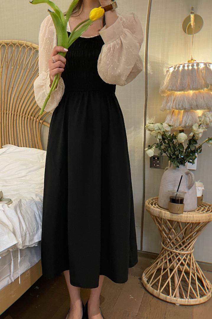 前襟珍珠压花连衣裙，女装连衣裙，DIDI&KOKO(3F)